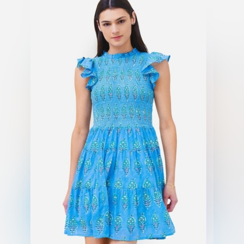 Oliphant Blue Floral-Print Mini Dress